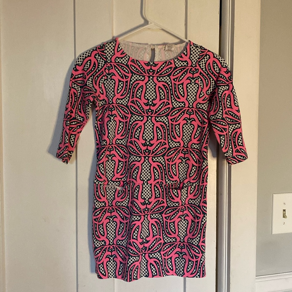 Girls size 10 CrewCuts dress in green and bright pink
